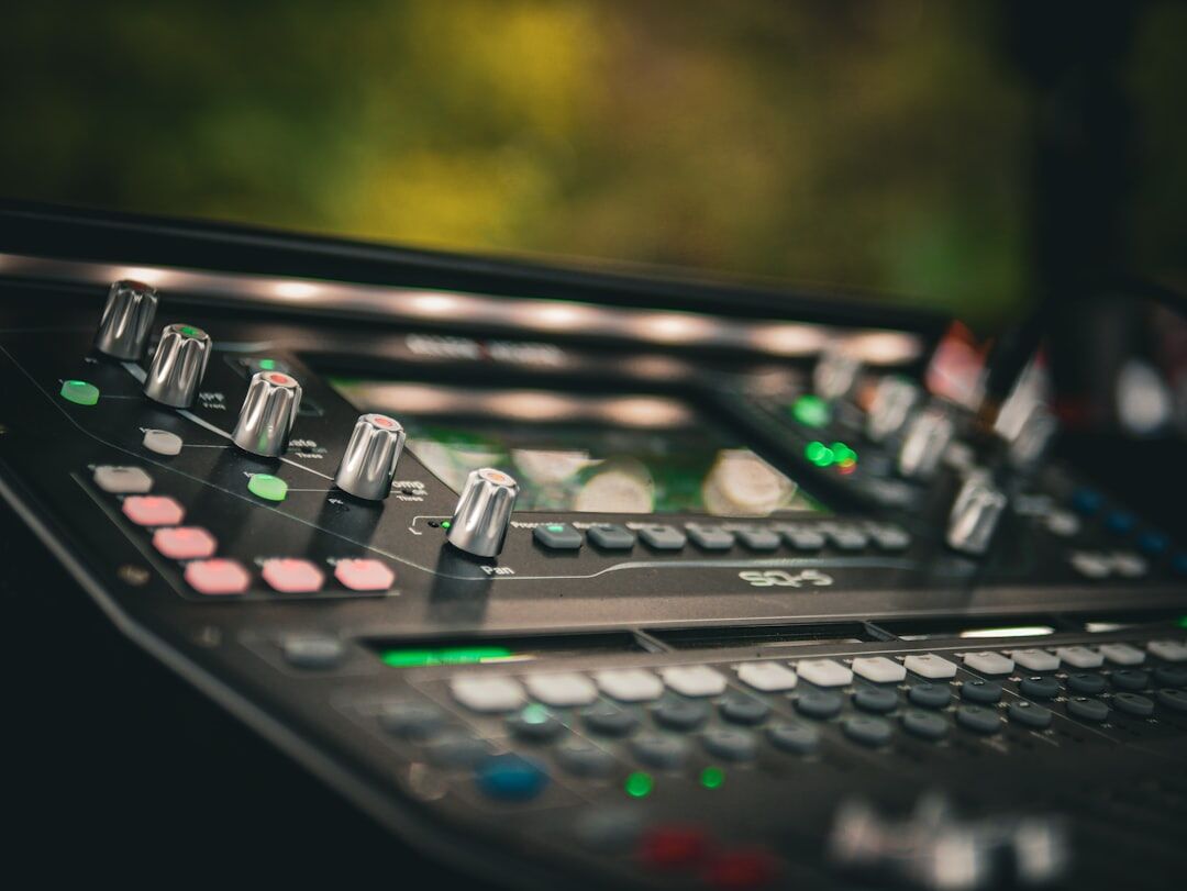 Video vision mixer switcher desk with multiple sliders and buttons
